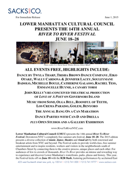 Lower Manhattan Cultural Council Presents the 14Th Annual River to River Festival June 18–28