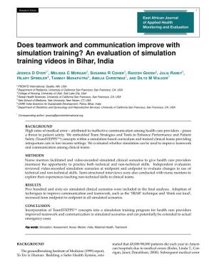 Does Teamwork and Communication Improve with Simulation Training? an Evaluation of Simulation Training Videos in Bihar, India