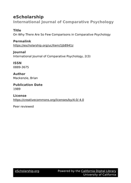 On Why There Are So Few Comparisons in Comparative Psychology