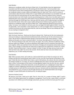 RR Governor Cuomo - Mp3 Audio Draft Page 1 of 11 Transcript by Rev.Com This Transcript Was Exported on Mar 26, 2021 - View Latest Version Here
