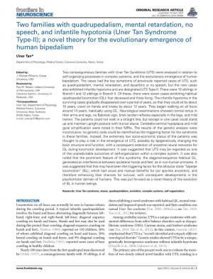 Uner Tan Syndrome Type-II); a Novel Theory for the Evolutionary Emergence of Human Bipedalism