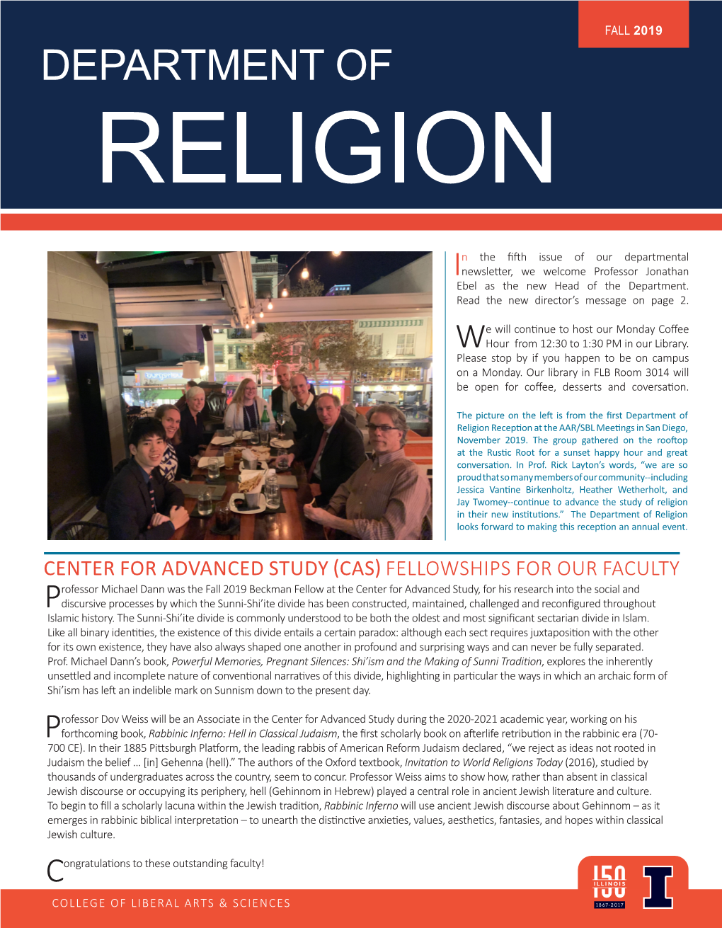 Fall 2019 Religion Department Newsletter