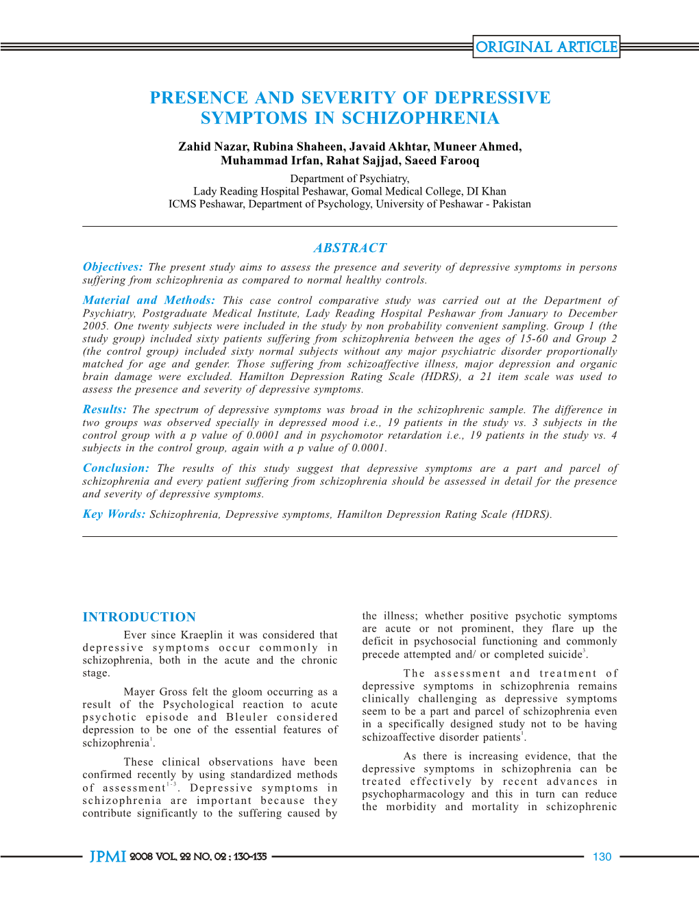 Presence and Severity of Depressive Symptoms in Schizophrenia