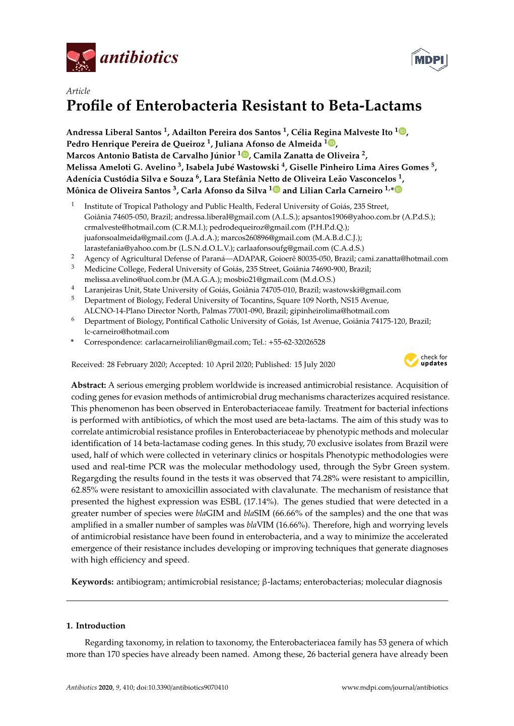 Profile of Enterobacteria Resistant to Beta-Lactams