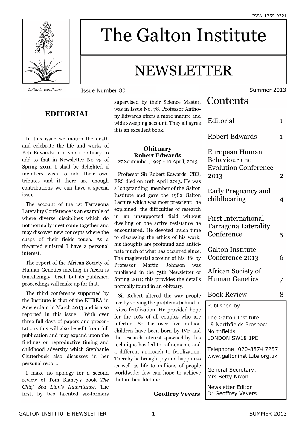 Galton Institute Newsletter Issue 80