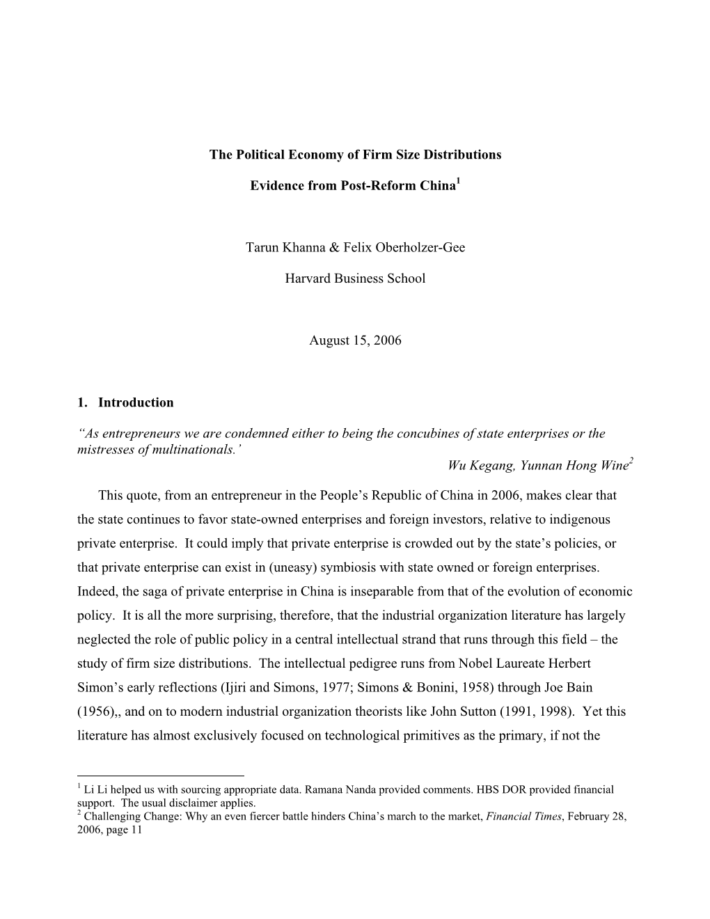 The Political Economy of Firm Size Distributions