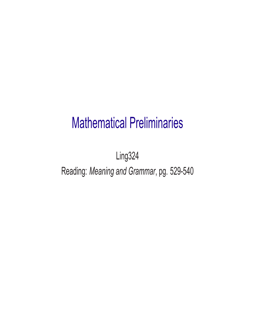 Mathematical Preliminaries