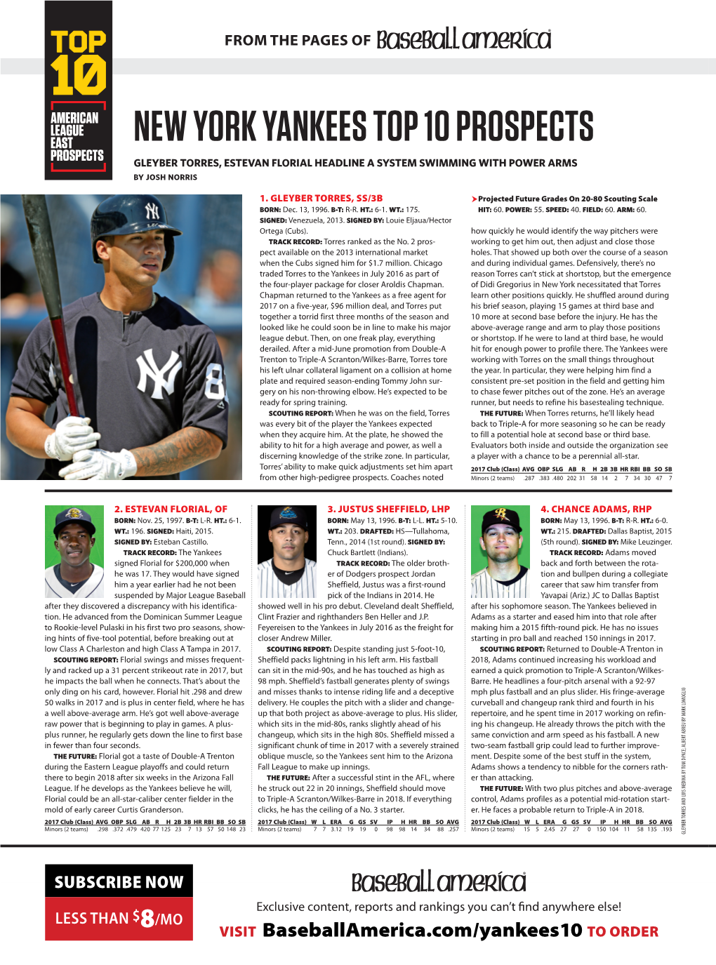 New York Yankees Top 10 Prospects Prospects Gleyber Torres, Estevan Florial Headline a System Swimming with Power Arms by Josh Norris