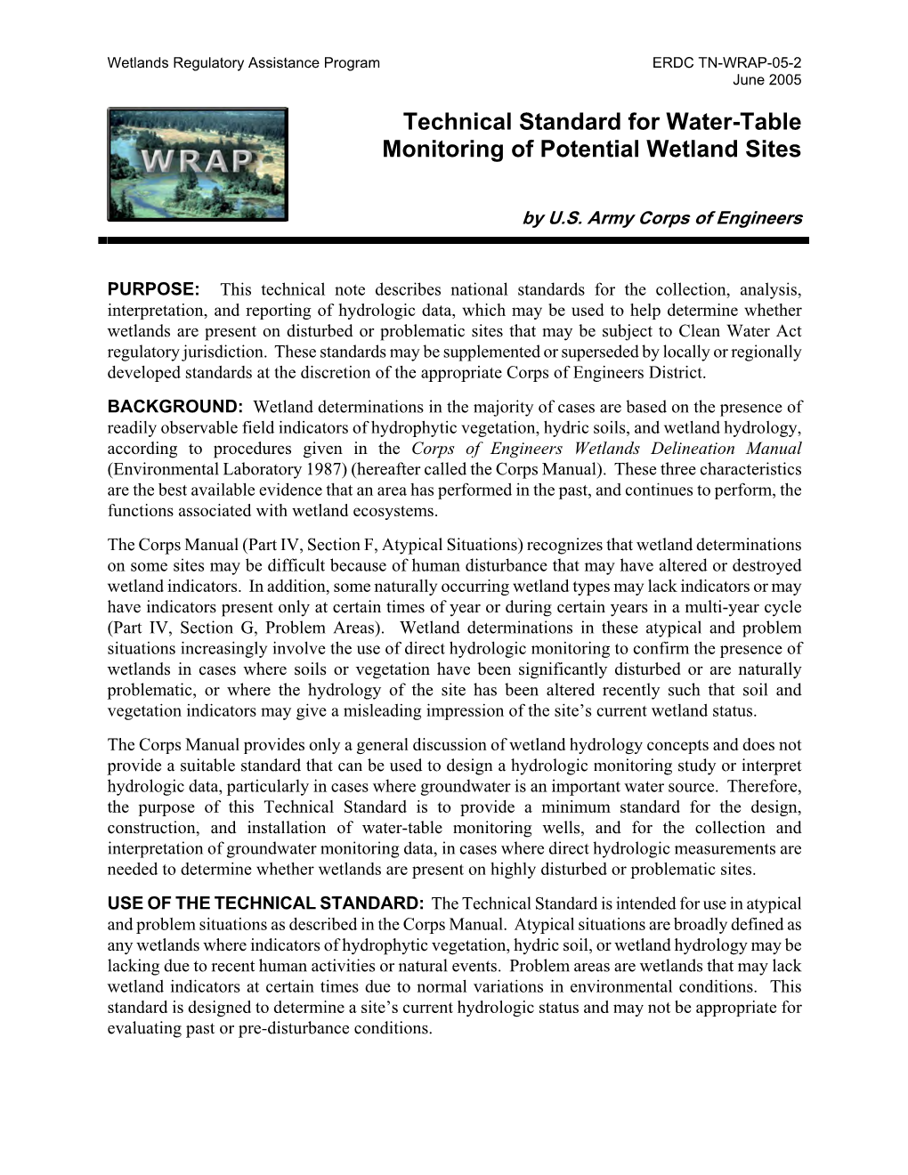 Technical Standard for Water-Table Monitoring of Potential Wetland Sites