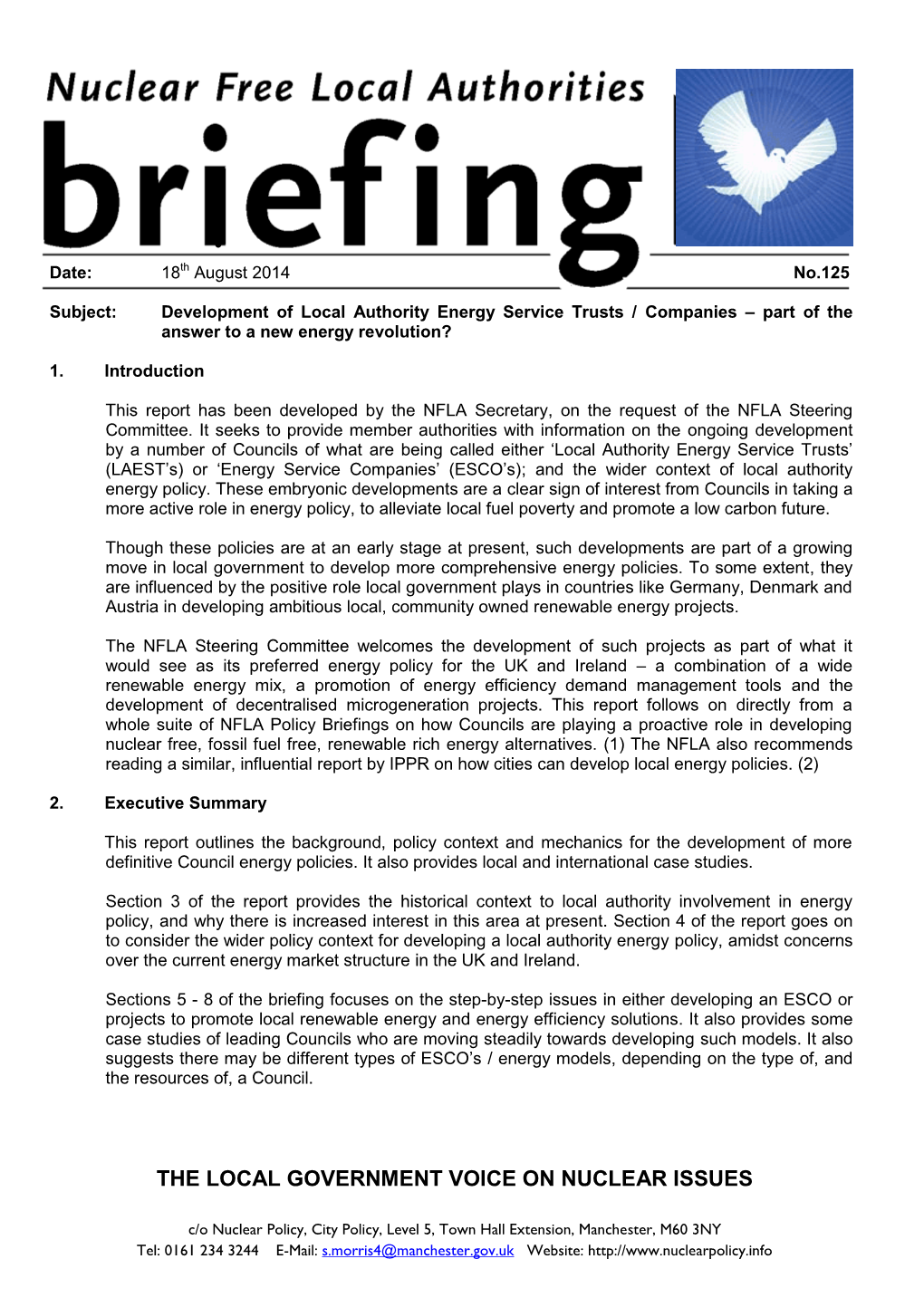 Development of Local Authority Energy Service Trusts / Companies – Part of the Answer to a New Energy Revolution?