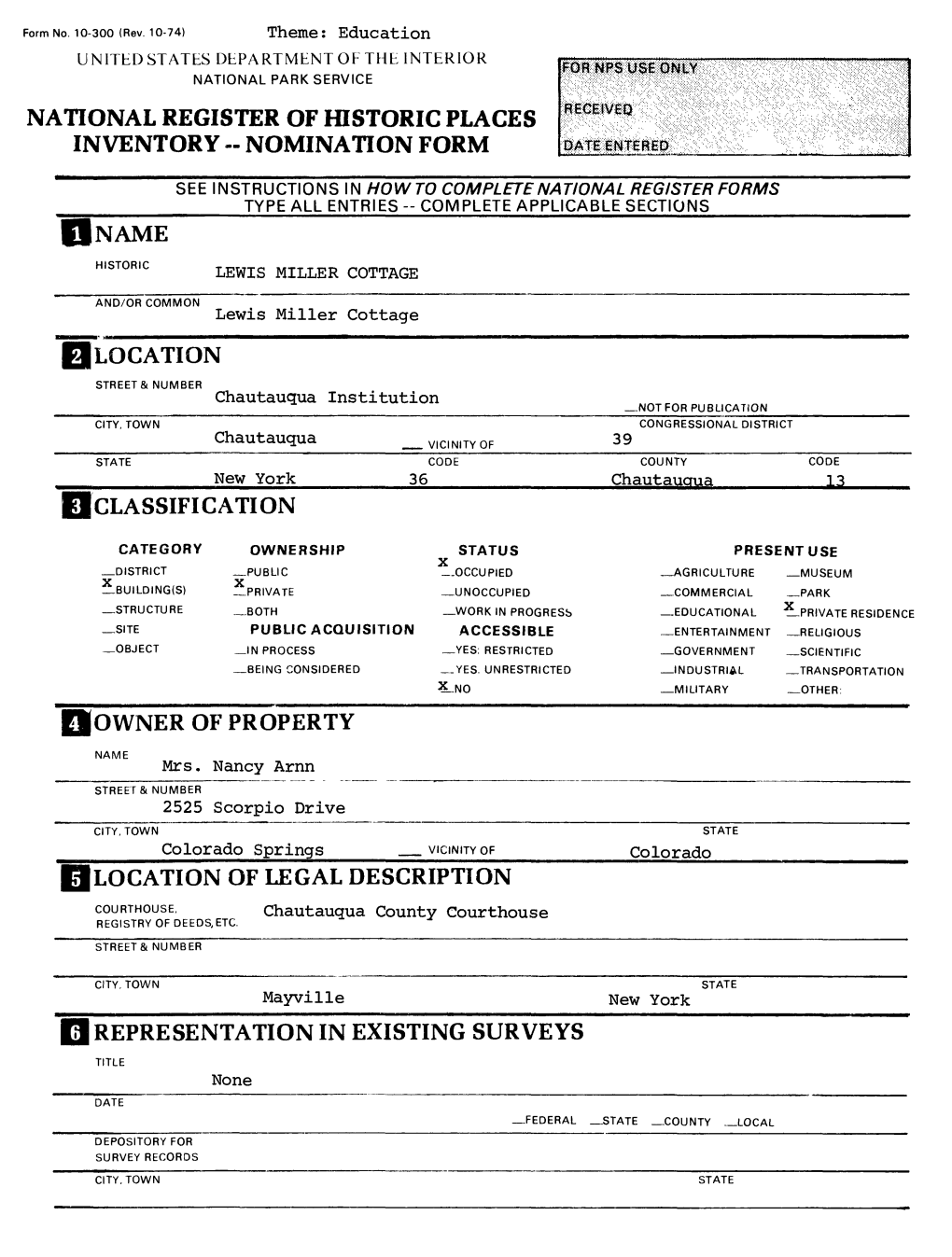 National Register of Historic Places Inventory - Nomination Form