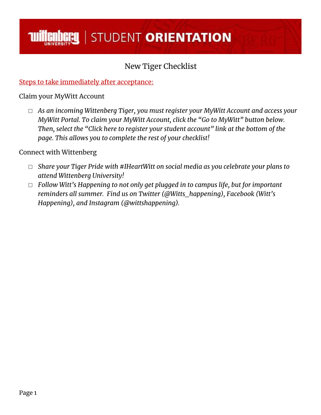 New Tiger Checklist