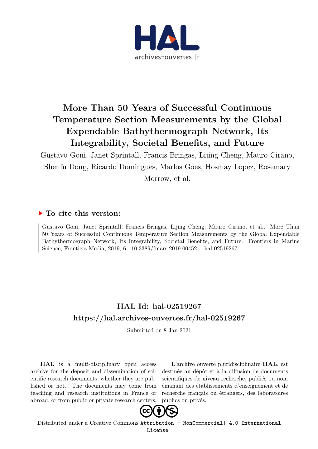 More Than 50 Years of Successful Continuous Temperature Section Measurements by the Global Expendable Bathythermograph Network