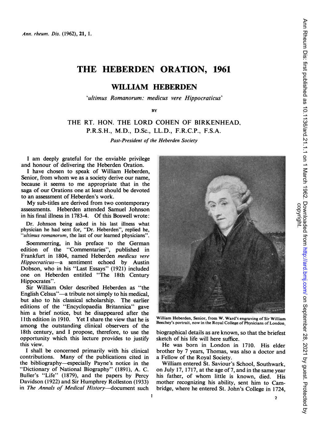 The Heberden Oration, 1961