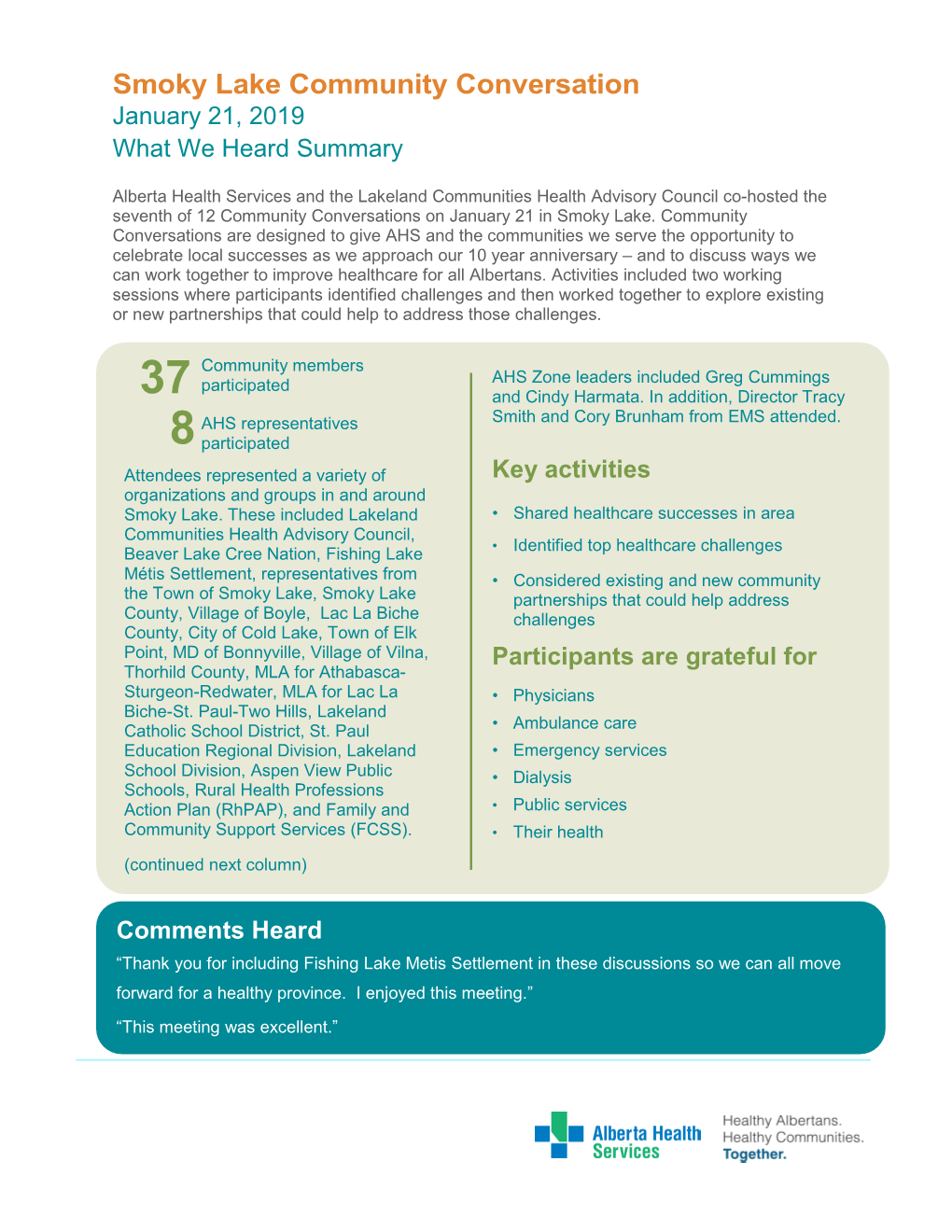 2019 Smoky Lake Community Conversation