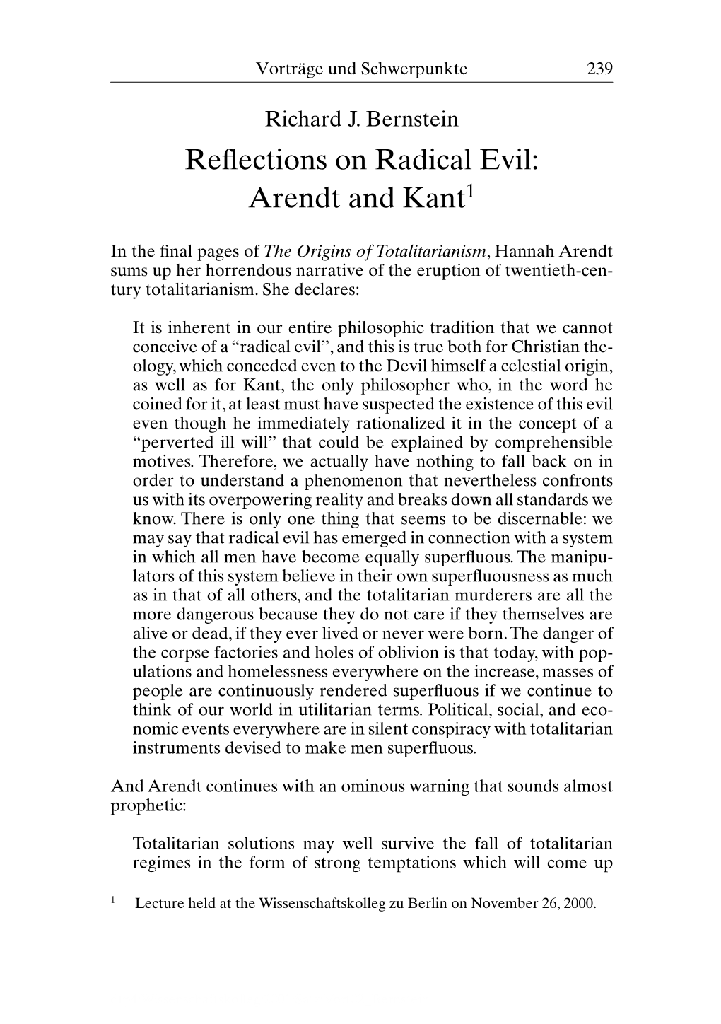 Reflections on Radical Evil: Arendt and Kant1