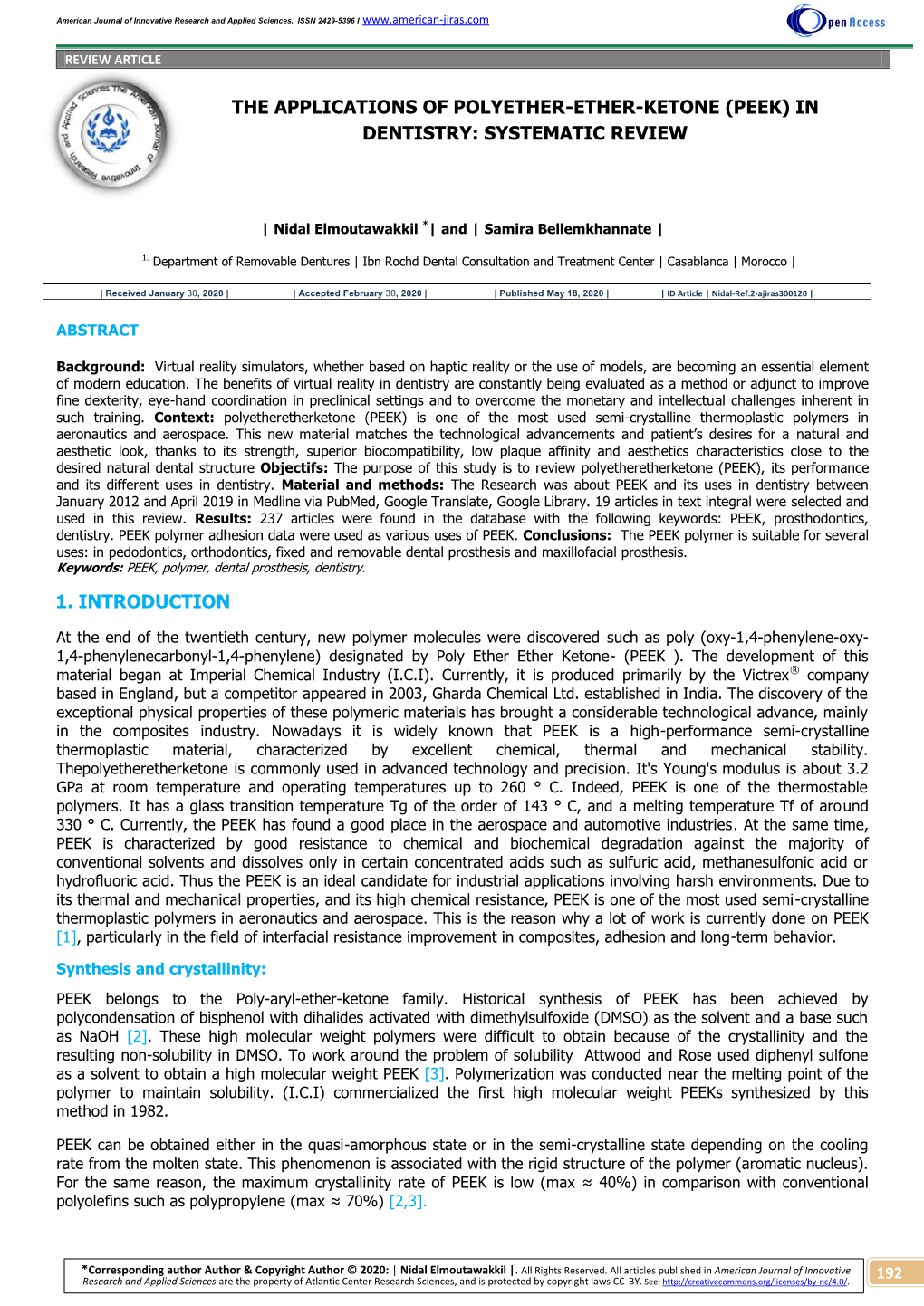 (Peek) in Dentistry: Systematic Review