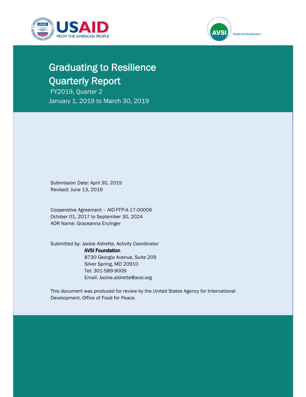 Graduating to Resilience Quarterly Report