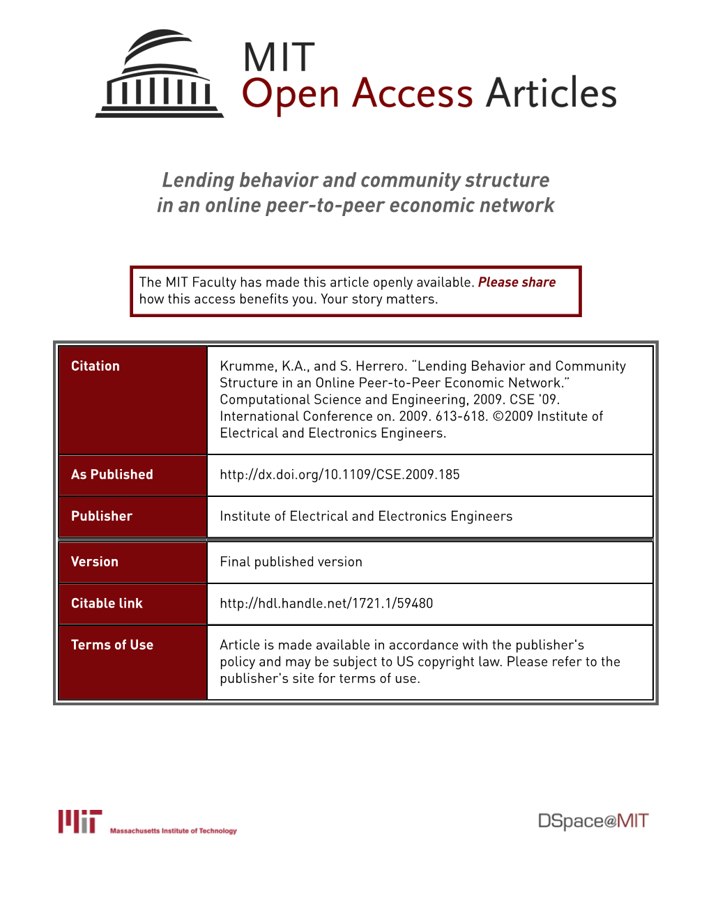 Lending Behavior and Community Structure in an Online Peer-To-Peer Economic Network