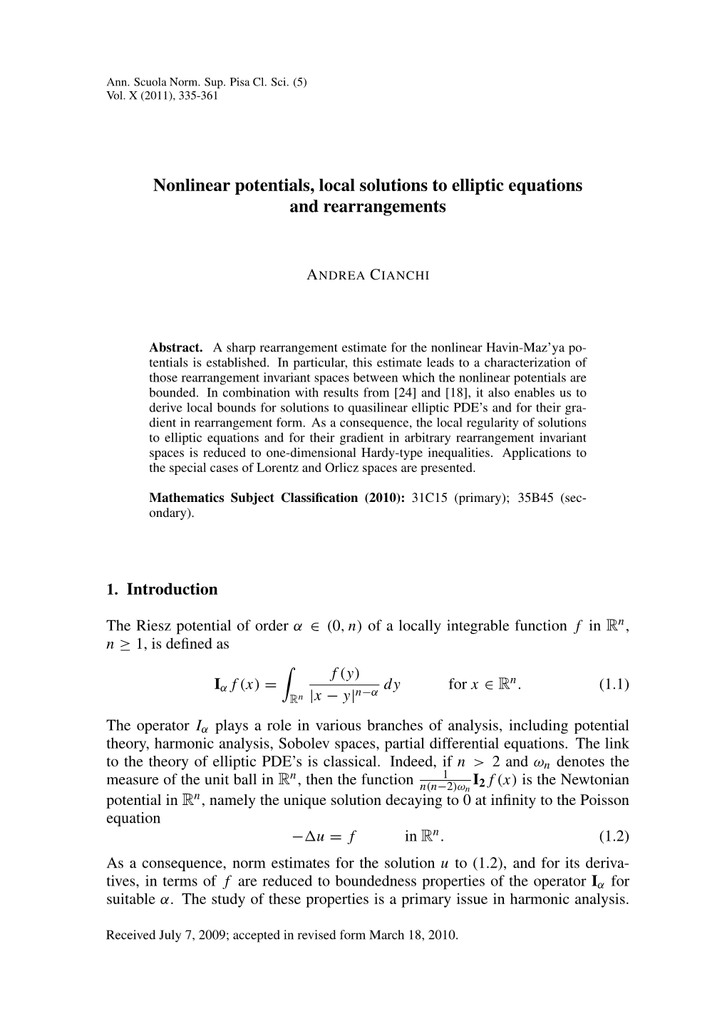 Nonlinear Potentials, Local Solutions to Elliptic Equations and Rearrangements