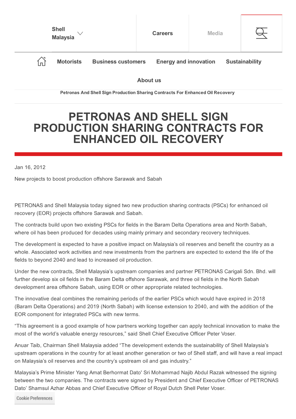 Petronas and Shell Sign Production Sharing Contracts for Enhanced Oil Recovery