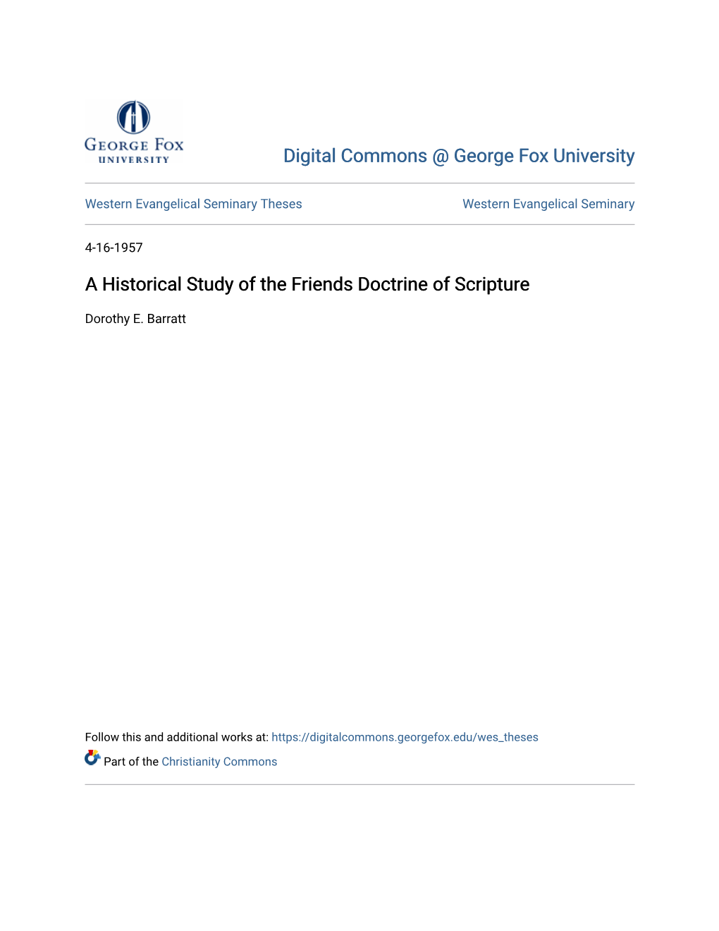 A Historical Study of the Friends Doctrine of Scripture