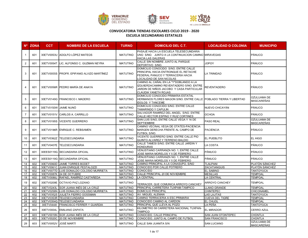 2020 Escuela Secundarias Estatales