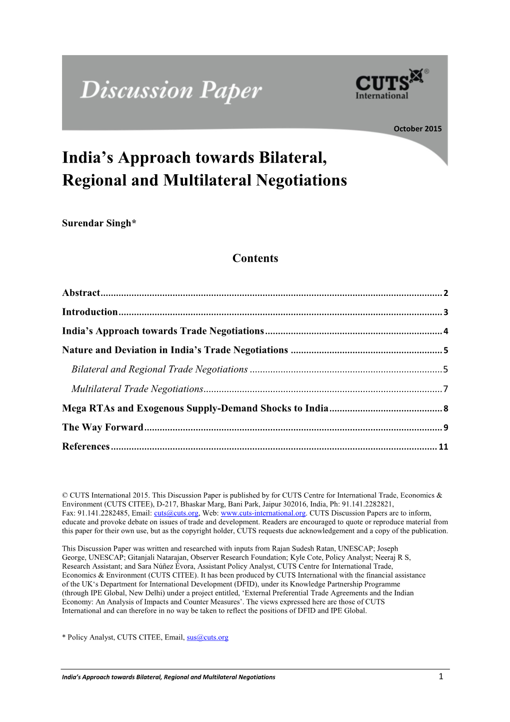 India's Approach Towards Bilateral, Regional and Multilateral