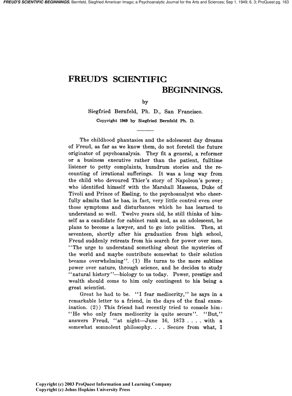 Freud's Scientific Beginnings