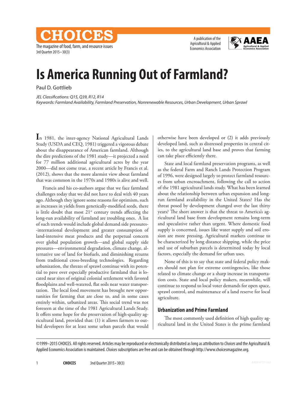 Is America Running out of Farmland? Paul D