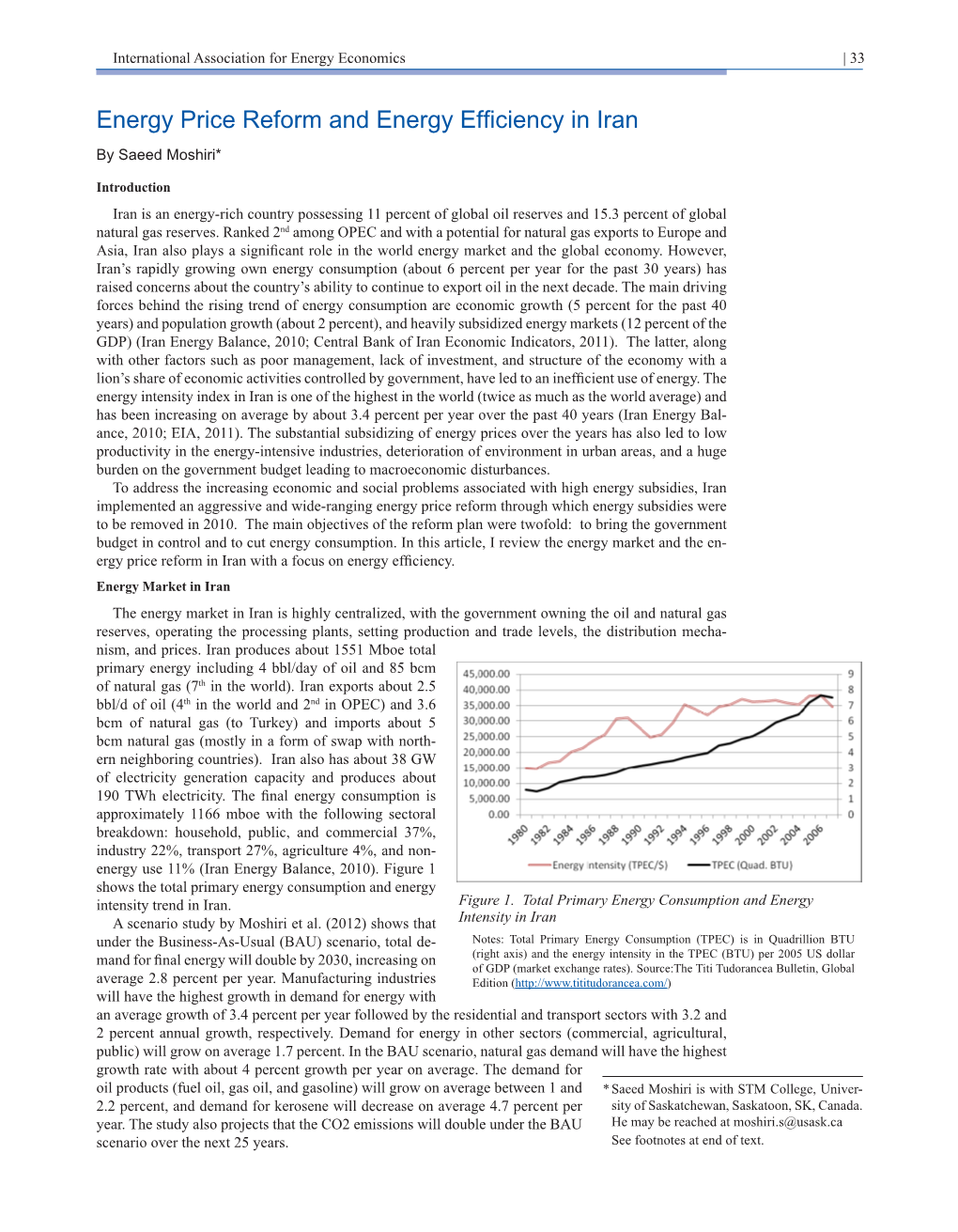 Energy Price Reform and Energy Efficiency in Iran by Saeed Moshiri*