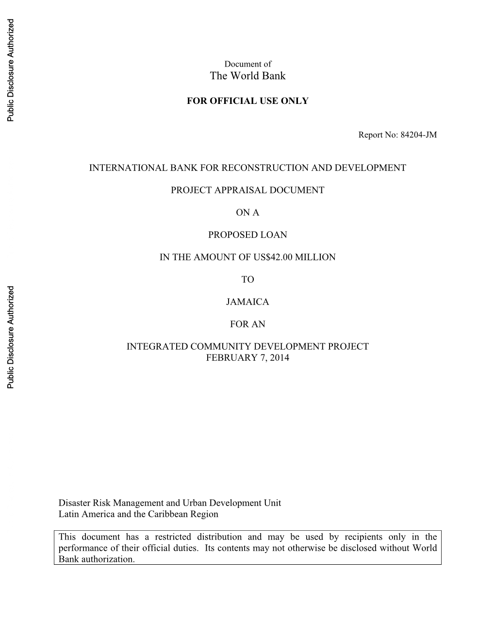 Document of the World Bank