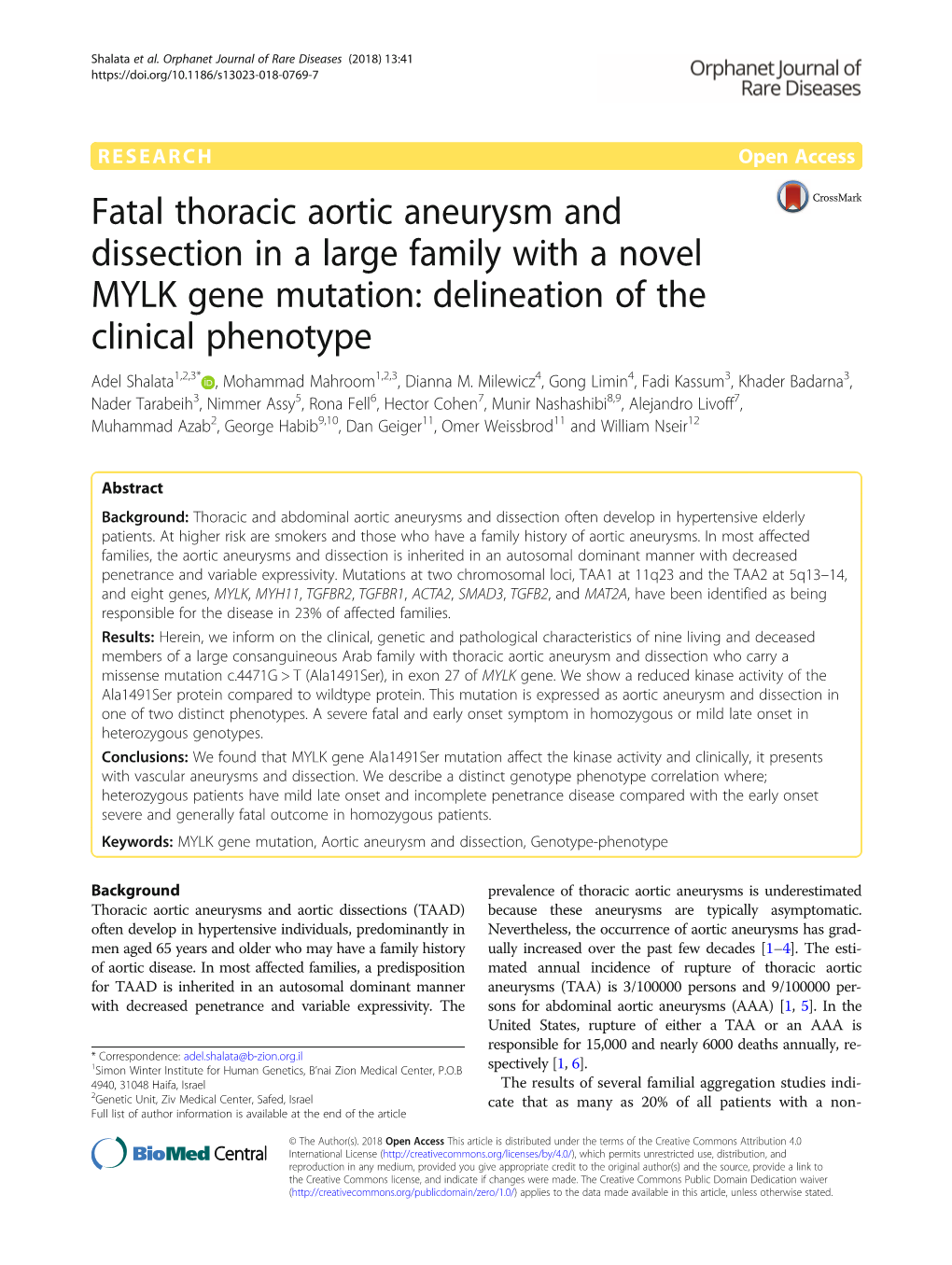 Fatal Thoracic Aortic Aneurysm and Dissection in a Large Family with A