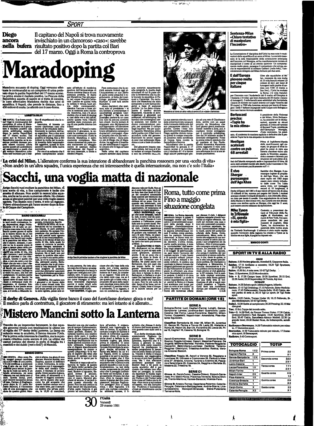 Sacchi, Una Voglia Matta Di Nazionale Mistero Mancini Sotto La Lanterna