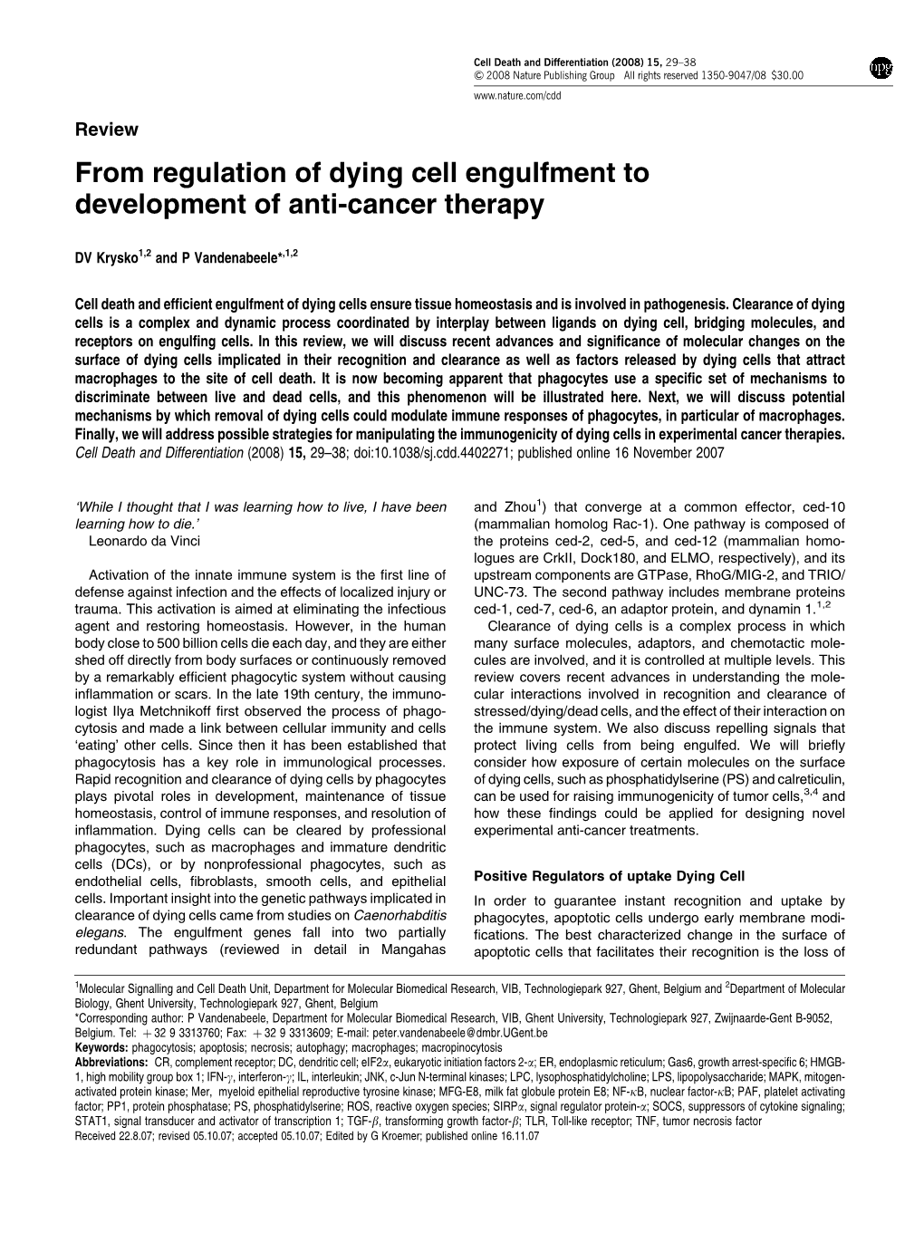 From Regulation of Dying Cell Engulfment to Development of Anti-Cancer Therapy