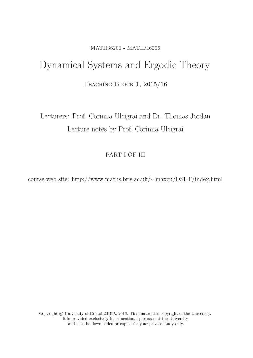 Dynamical Systems and Ergodic Theory