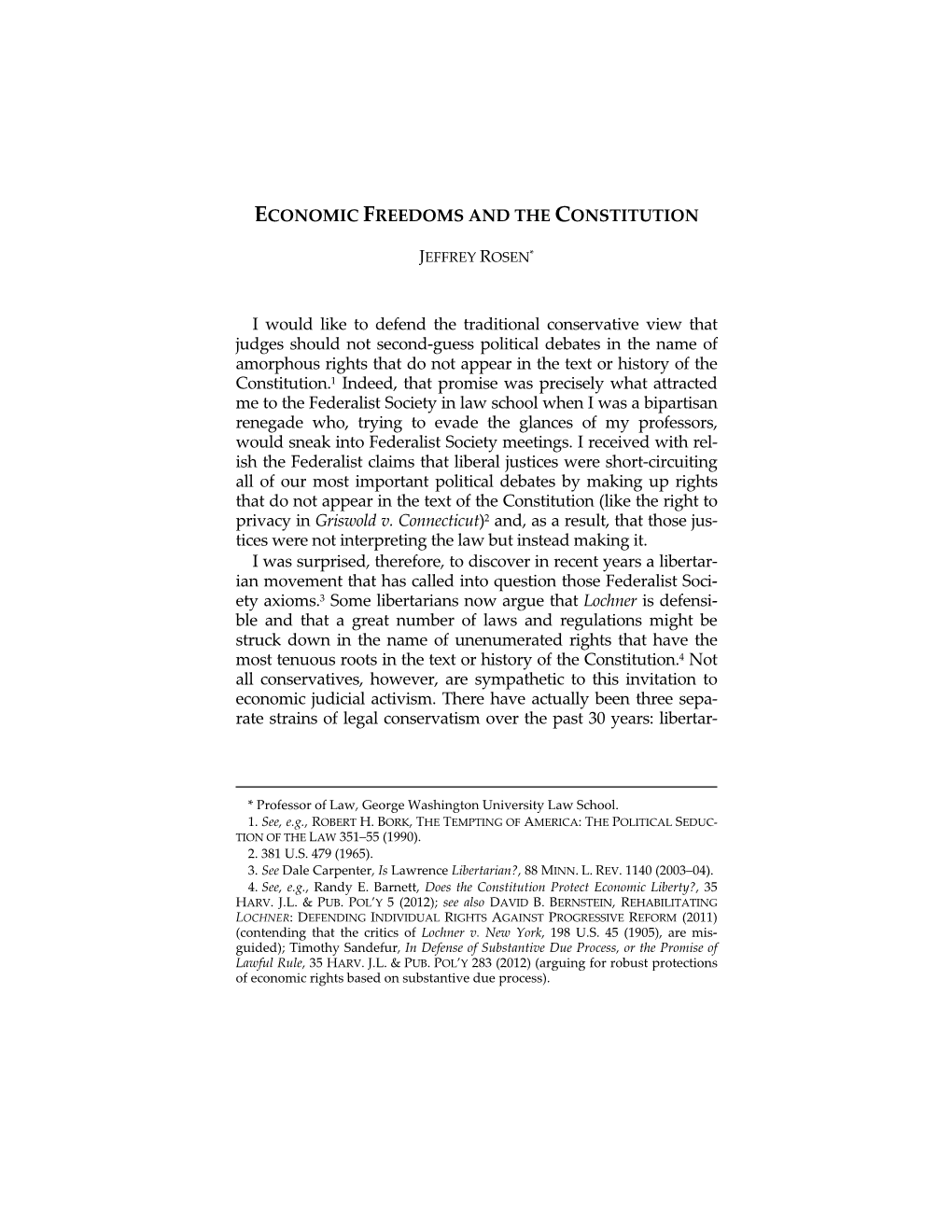 Economic Freedoms and the Constitution