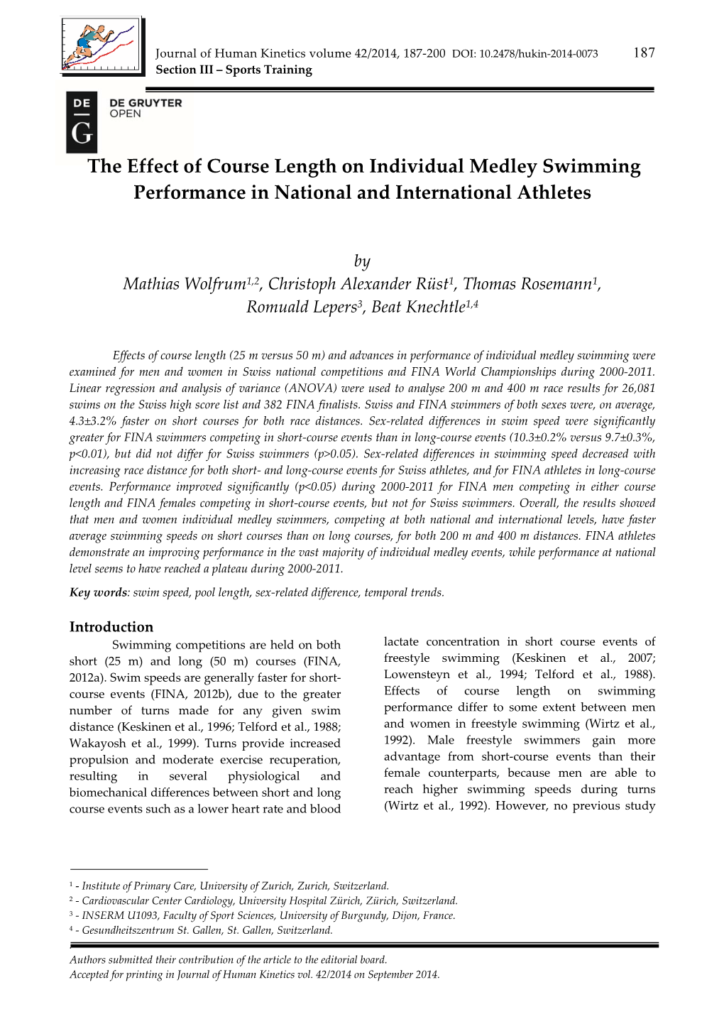 The Effect of Course Length on Individual Medley Swimming Performance in National and International Athletes