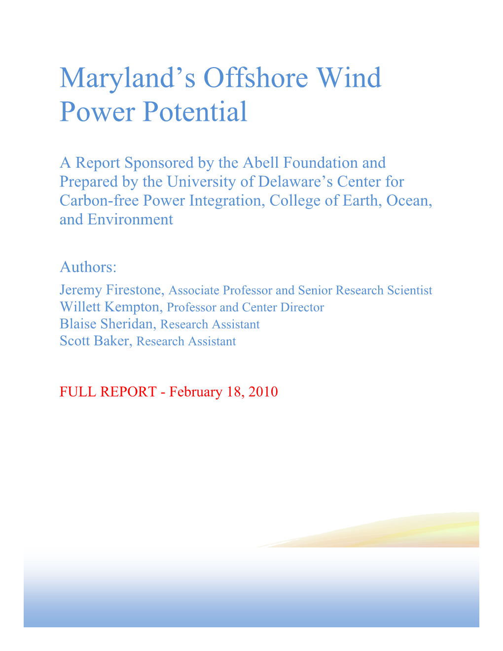 Maryland's Offshore Wind Power Potential