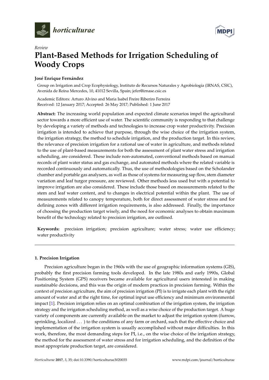 Plant-Based Methods for Irrigation Scheduling of Woody Crops