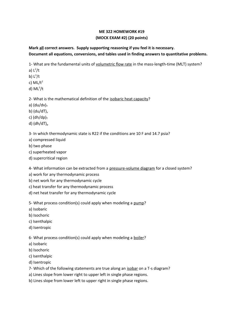 ME 322 HOMEWORK #19 (MOCK EXAM #2) (20 Points)