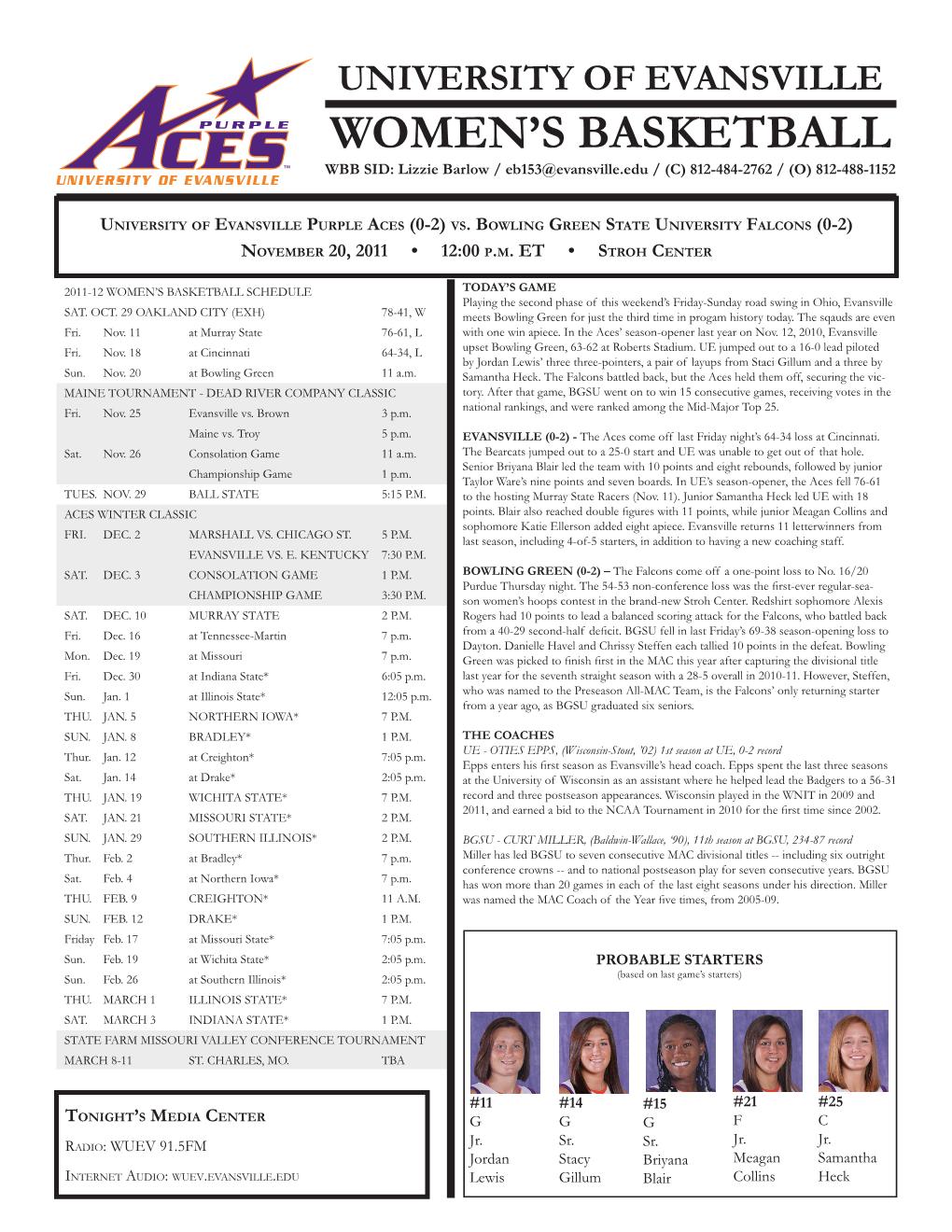 Women's Basketball POINTS-REBOUNDS-Assistsevansville Points-Rebounds-Assists (As of Nov 19, 2011) All Games