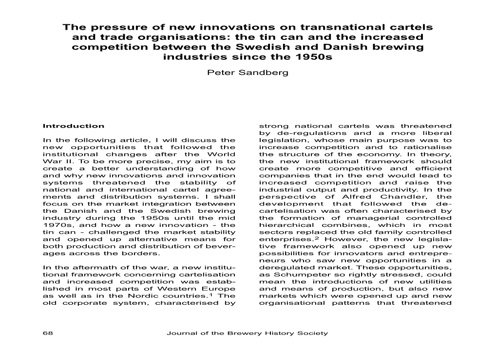 The Tin Can and the Increased Competition Between the Swedish and Danish Brewing Industries Since the 1950S