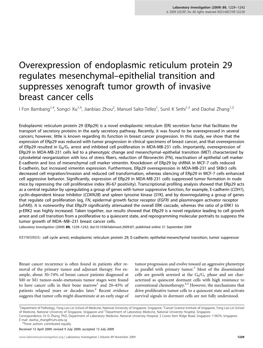 Overexpression of Endoplasmic Reticulum Protein 29