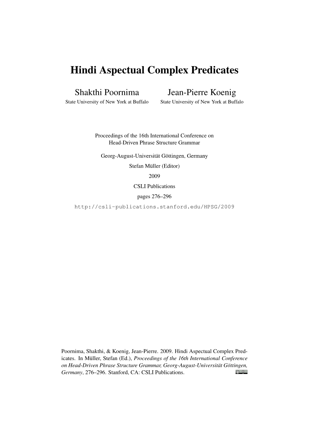 Hindi Aspectual Complex Predicates