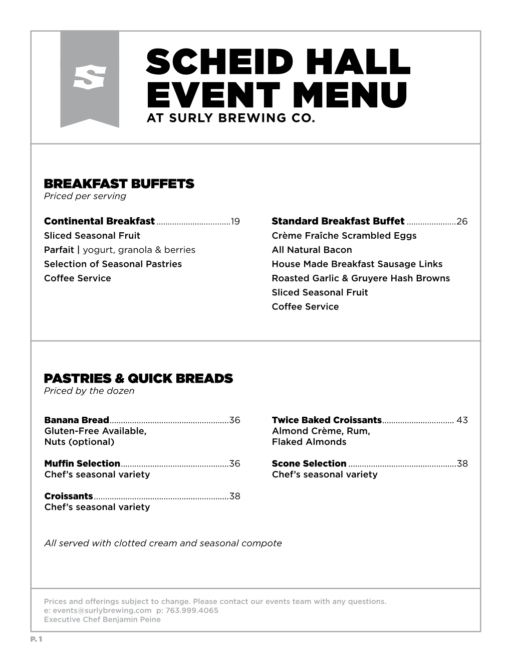 Scheid Hall Event Menu at Surly Brewing Co