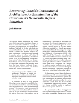 Renovating Canada's Constitutional Architecture: an Examination of The