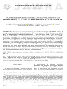 Spatiotemporal Evaluation of Simulated Evapotranspiration and Streamflow Over Texas Using the Wrf-Hydro-Rapid Modeling Framework1