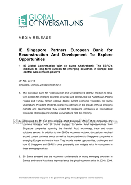 IE Singapore Partners European Bank for Reconstruction and Development to Explore Opportunities