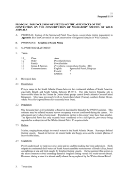 Proposal II / 9 PROPOSAL for INCLUSION of SPECIES on the APPENDICES of the CONVENTION on the CONSERVATION of MIGRATORY SPECIES